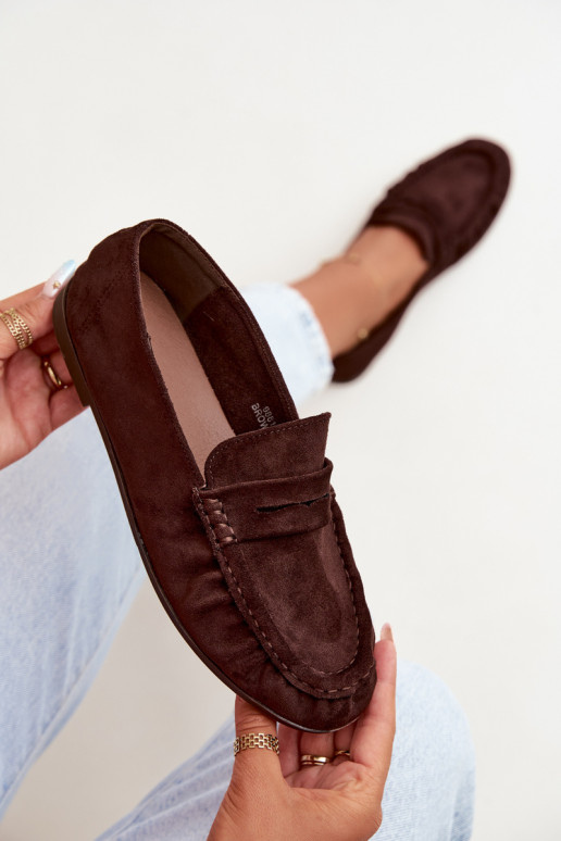 Mocassins pour femmes avec volants en daim synthétique couleur chocolat Sabley