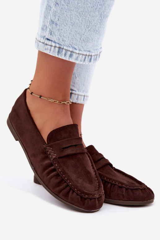 Mocassins pour femmes avec volants en daim synthétique couleur chocolat Sabley