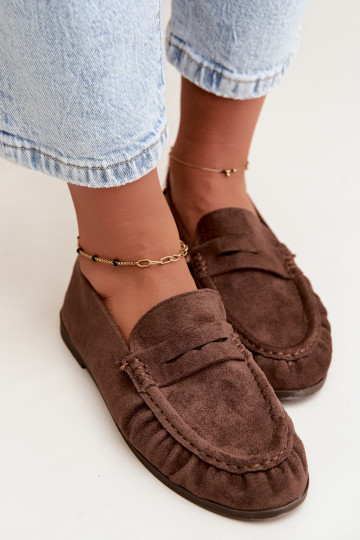 Mocassins pour femmes avec volants en daim synthétique couleur marron Sabley