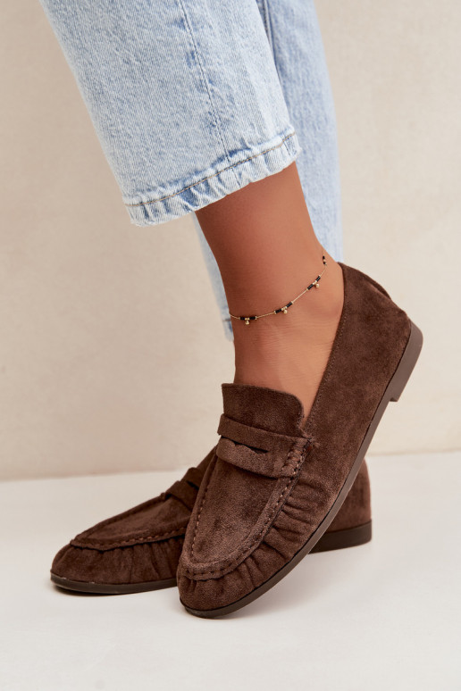 Mocassins pour femmes avec volants en daim synthétique couleur marron Sabley