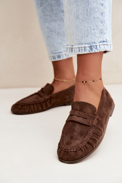 Mocassins pour femmes avec volants en daim synthétique couleur marron Sabley
