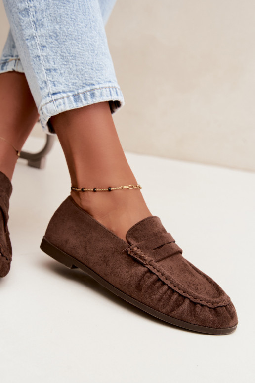 Mocassins pour femmes avec volants en daim synthétique couleur marron Sabley