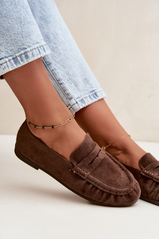 Mocassins pour femmes avec volants en daim synthétique couleur marron Sabley