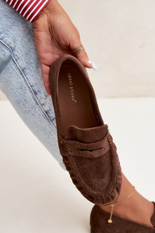 Mocassins pour femmes avec volants en daim synthétique couleur marron Sabley