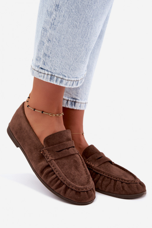 Mocassins pour femmes avec volants en daim synthétique couleur marron Sabley