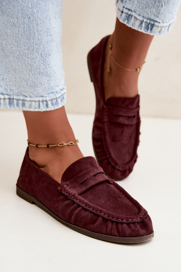 Mocassins pour femmes avec volants en daim synthétique couleur bordeaux Sabley