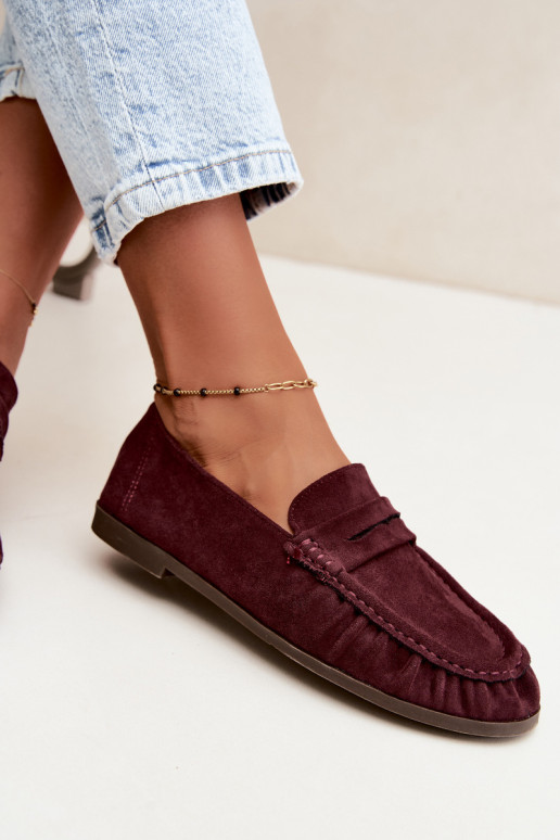 Mocassins pour femmes avec volants en daim synthétique couleur bordeaux Sabley