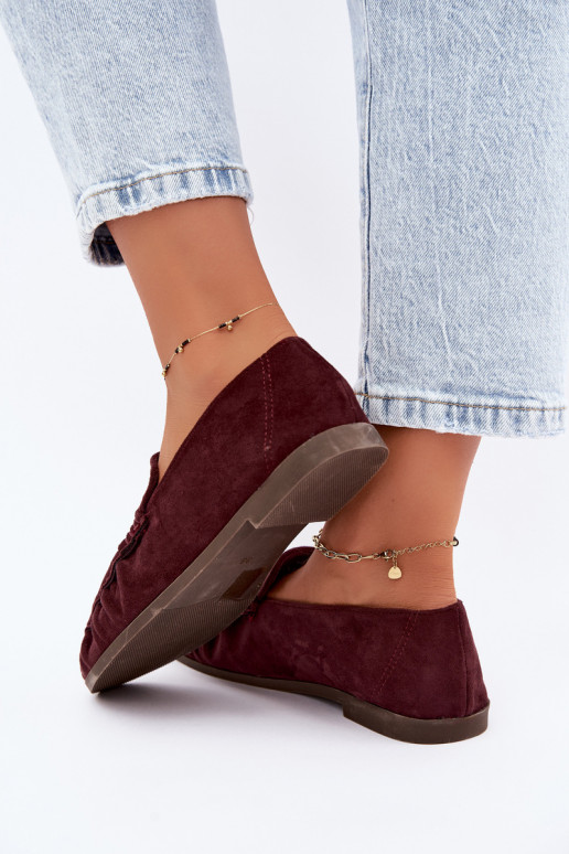 Mocassins pour femmes avec volants en daim synthétique couleur bordeaux Sabley