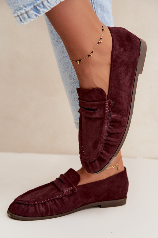 Mocassins pour femmes avec volants en daim synthétique couleur bordeaux Sabley