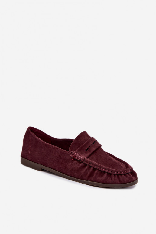 Mocassins pour femmes avec volants en daim synthétique couleur bordeaux Sabley