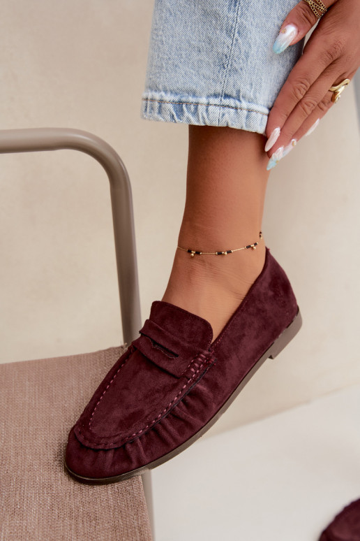 Mocassins pour femmes avec volants en daim synthétique couleur bordeaux Sabley