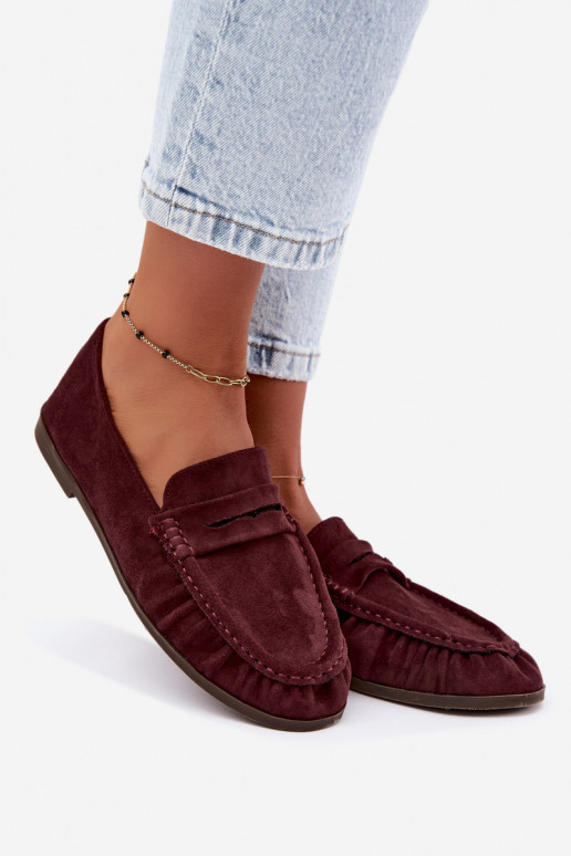 Mocassins pour femmes avec volants en daim synthétique couleur bordeaux Sabley
