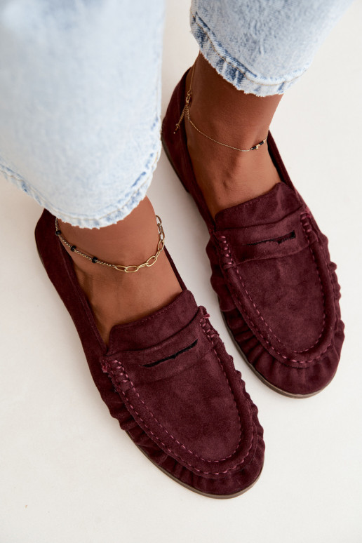 Mocassins pour femmes avec volants en daim synthétique couleur bordeaux Sabley