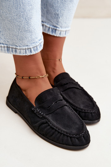 Mocassins pour femmes avec volants en daim synthétique couleur noire Sabley