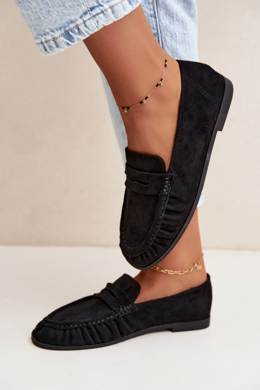 Mocassins pour femmes avec volants en daim synthétique couleur noire Sabley