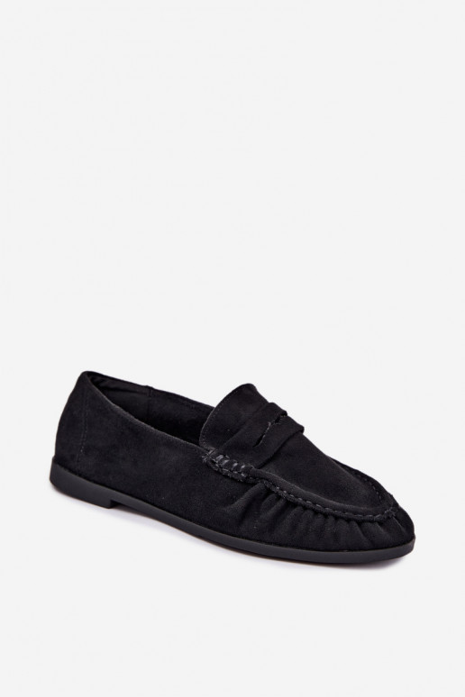Mocassins pour femmes avec volants en daim synthétique couleur noire Sabley