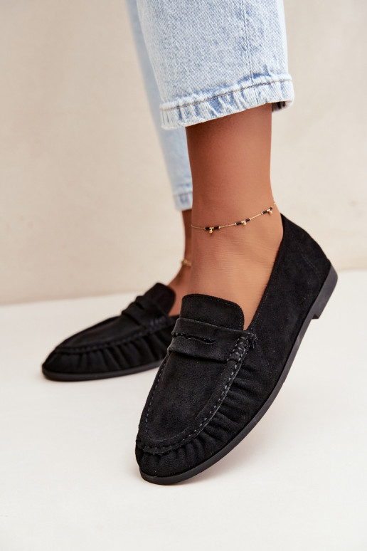 Mocassins pour femmes avec volants en daim synthétique couleur noire Sabley
