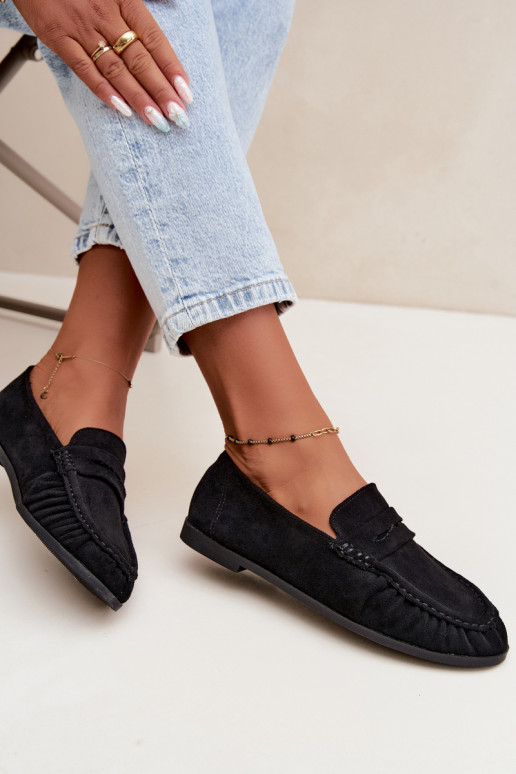 Mocassins pour femmes avec volants en daim synthétique couleur noire Sabley