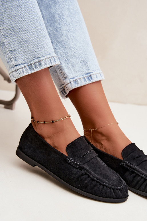 Mocassins pour femmes avec volants en daim synthétique couleur noire Sabley
