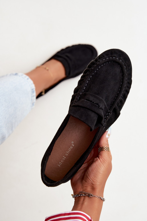 Mocassins pour femmes avec volants en daim synthétique couleur noire Sabley