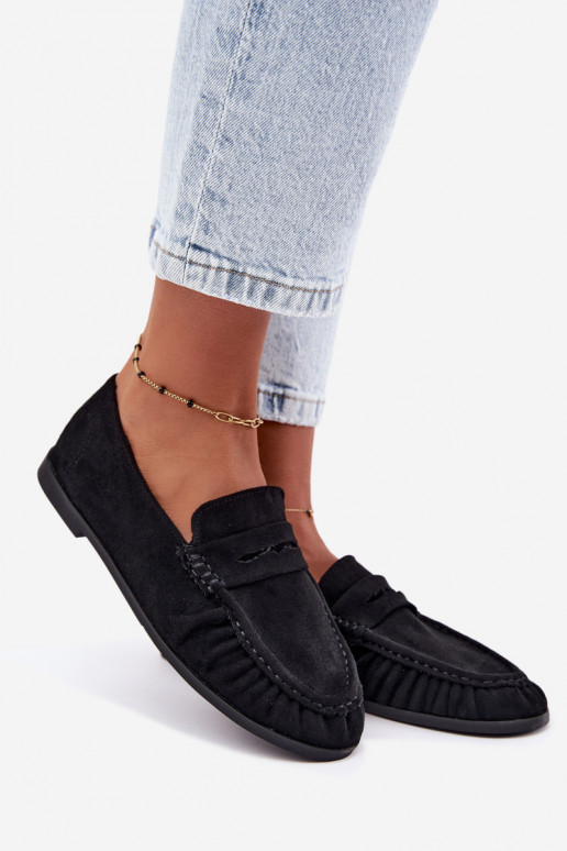 Mocassins pour femmes avec volants en daim synthétique couleur noire Sabley