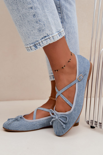 Ballerines en denim avec rubans Kokardką
