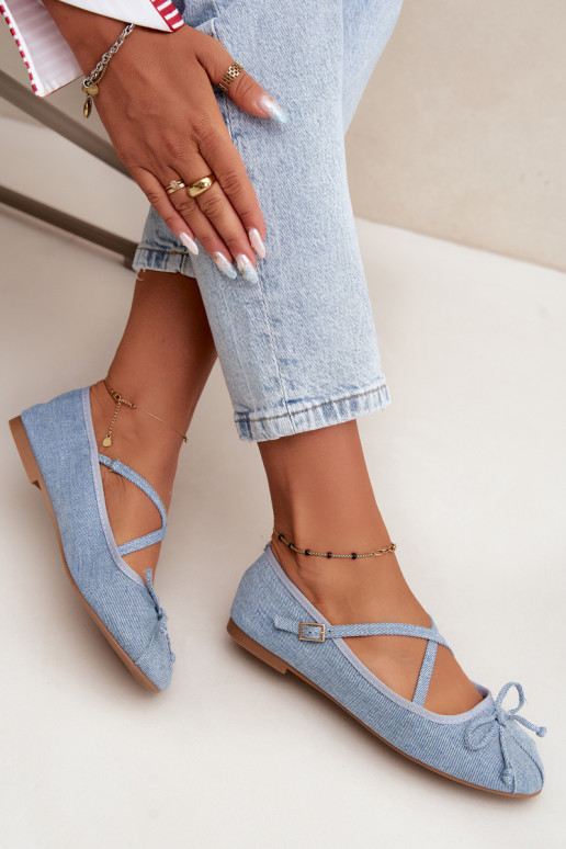 Ballerines en denim avec rubans Kokardką