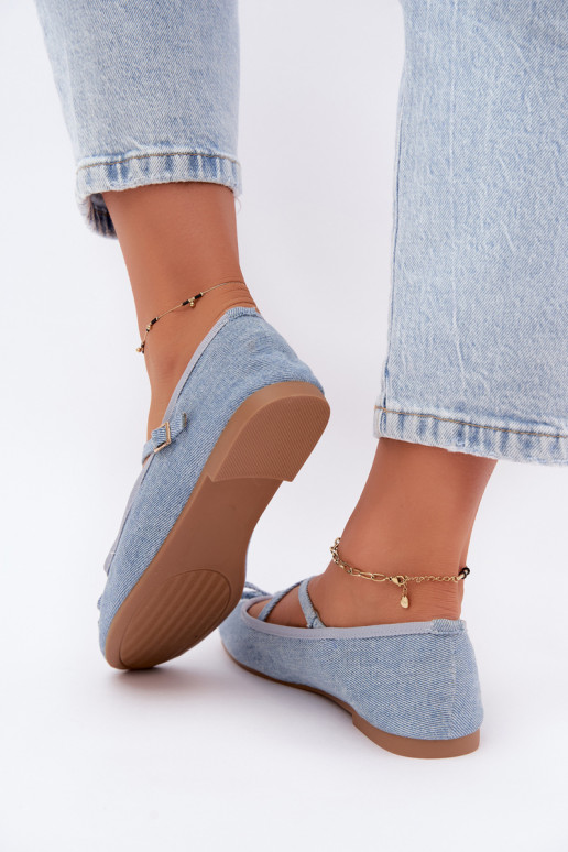 Ballerines en denim avec rubans Kokardką
