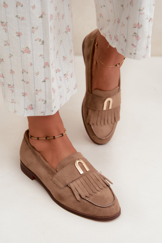 Mocassins beiges pour femmes avec franges et détails dorés Brenis
