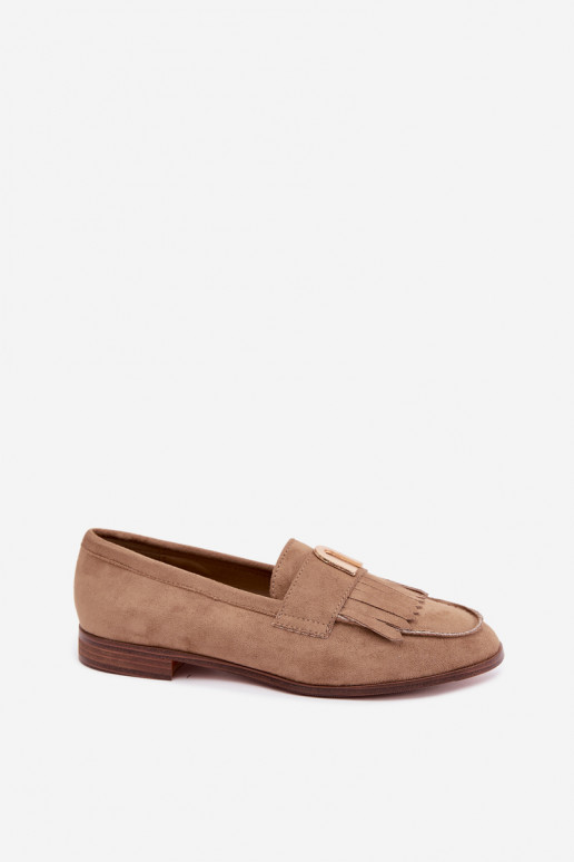 Mocassins beiges pour femmes avec franges et détails dorés Brenis