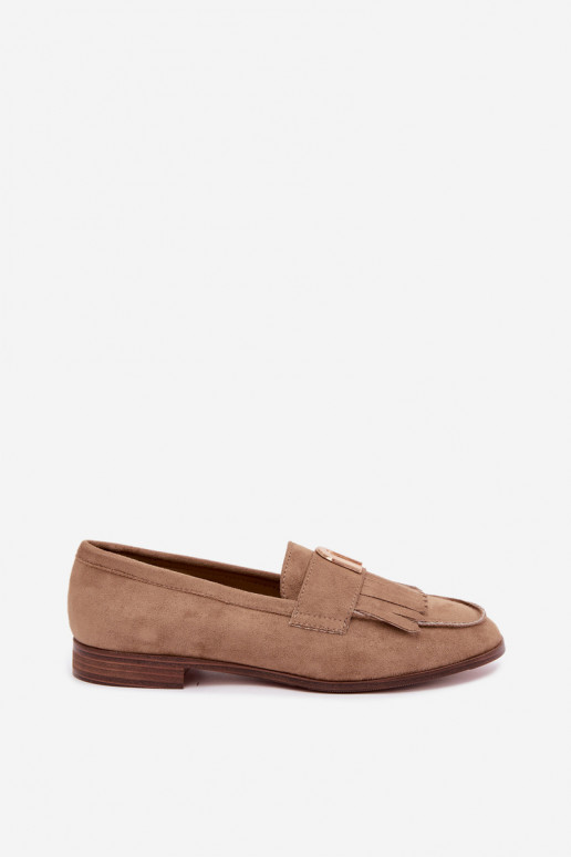 Mocassins beiges pour femmes avec franges et détails dorés Brenis
