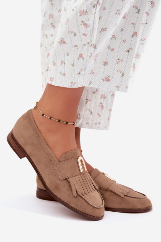 Mocassins beiges pour femmes avec franges et détails dorés Brenis