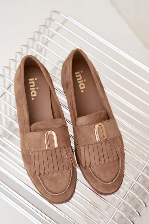 Mocassins beiges pour femmes avec franges et détails dorés Brenis