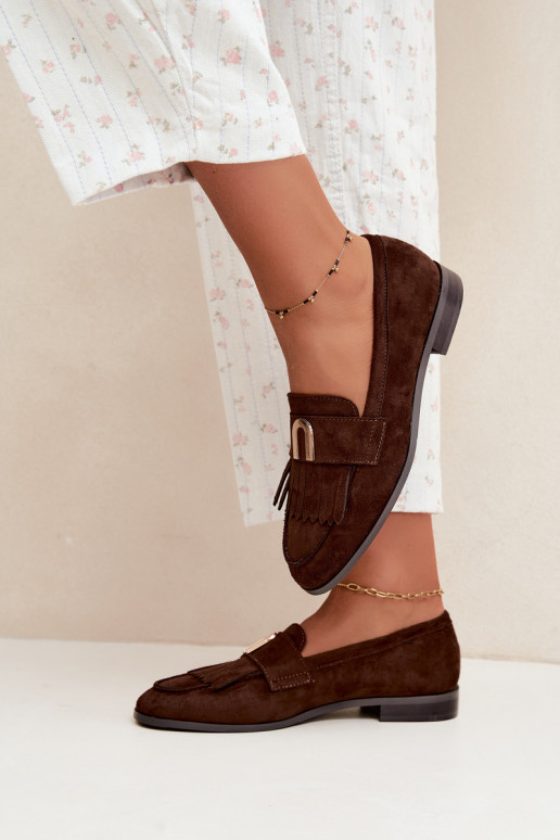 Mocassins en chocolat pour femmes avec franges et détails dorés Brenis