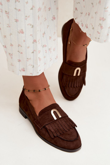 Mocassins en chocolat pour femmes avec franges et détails dorés Brenis 2