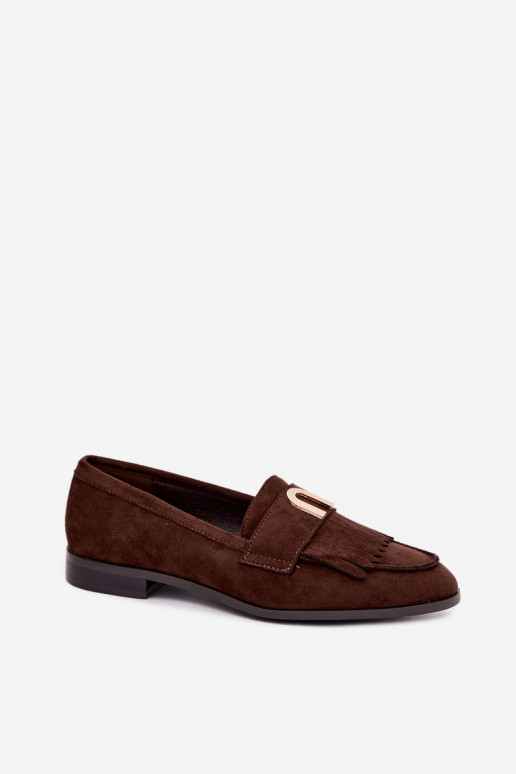 Mocassins en chocolat pour femmes avec franges et détails dorés Brenis