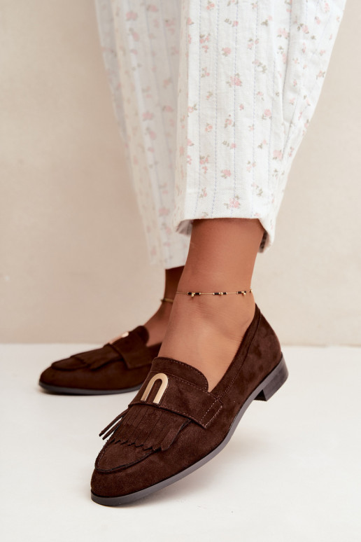 Mocassins en chocolat pour femmes avec franges et détails dorés Brenis