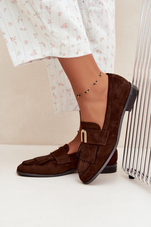 Mocassins en chocolat pour femmes avec franges et détails dorés Brenis