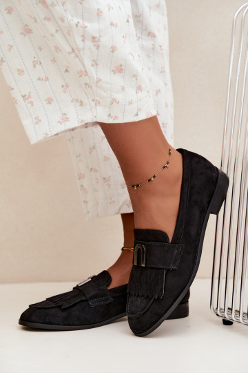 Mocassins noirs pour femmes avec franges et détails dorés Brenis 2