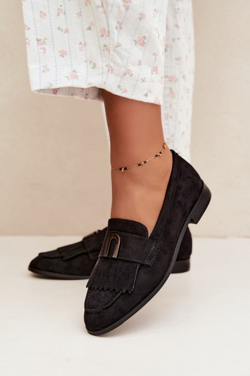 Mocassins noirs pour femmes avec franges et détails dorés Brenis