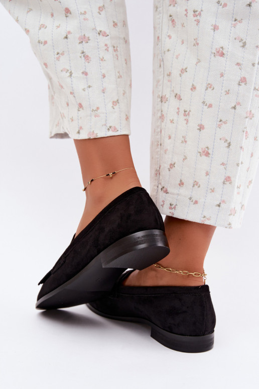 Mocassins noirs pour femmes avec franges et détails dorés Brenis