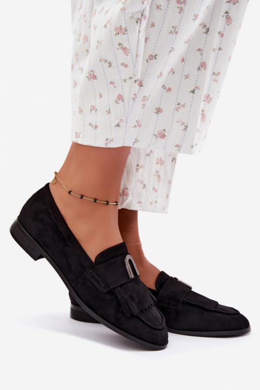 Mocassins noirs pour femmes avec franges et détails dorés Brenis