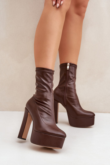 Bottines marron foncé sur talons et plateforme Tennira 2
