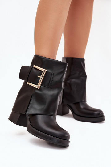 Bottines noires pour femmes isolées avec talons et boucles dorées Milira 2