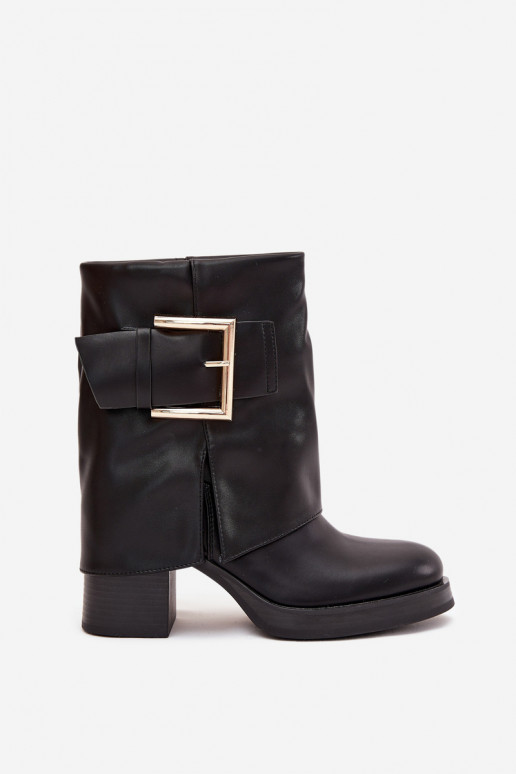 Bottines noires pour femmes isolées avec talons et boucles dorées Milira