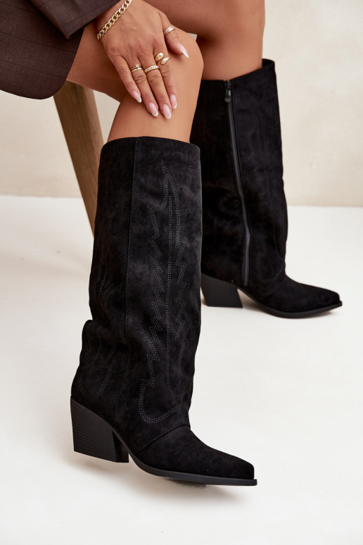 Bottes hautes noires de style cowboy avec talons Isalina