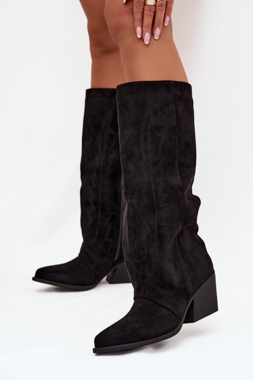 Bottes hautes noires de style cowboy avec talons Isalina