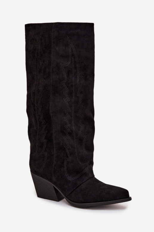 Bottes hautes noires de style cowboy avec talons Isalina