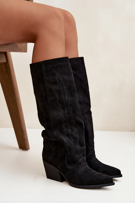 Bottes hautes noires de style cowboy avec talons Isalina