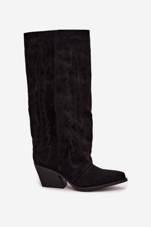 Bottes hautes noires de style cowboy avec talons Isalina